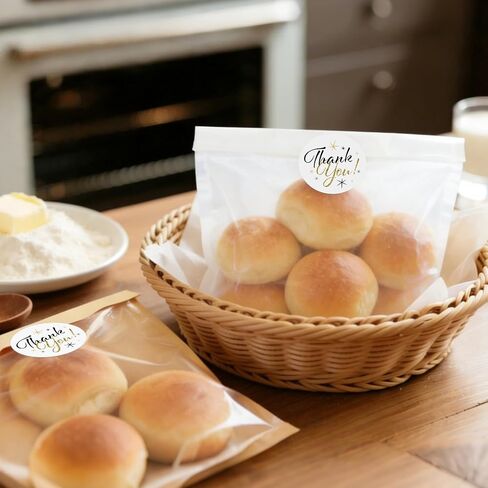 100 Pcs Cookie Packaging Bags with Seal and Window 7.1 x 7.5 Inch White Kraft Paper Bakery Bags with Window Thank You Stickers for Donut Bread Sandwich Cake Cookie Candy in Kuwait