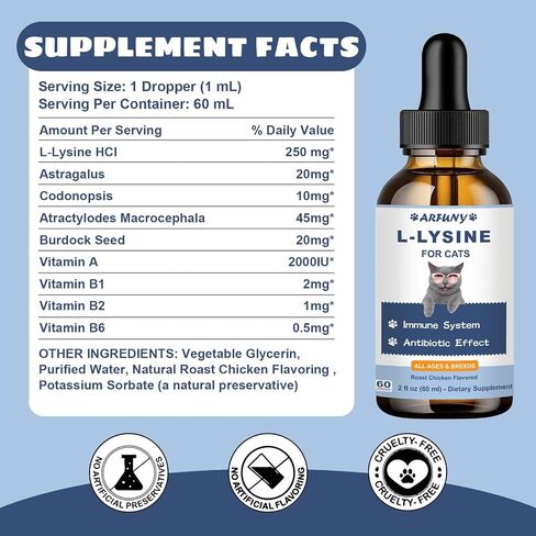 Lysine for Cats - 2 Packs Cat Lysine Drops - Sneezing Treatment, Nasal Relief - Feline Upper Respiratory Infection, Runny Nose, Eye Function - Immune Support - Roast Chicken Flavor in Saudi Arabia
