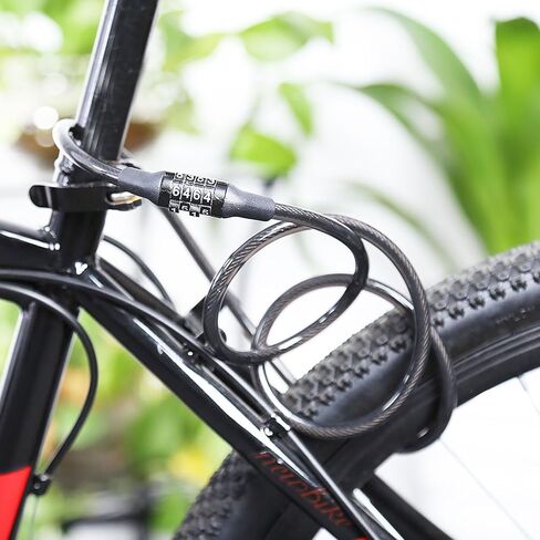 كابل قفل الدراجة الطويل مُعد مسبقًا بأربعة أرقام وقفل دراجة مضاد للسرقة للدراجة MTB والدراجات الكهربائية والسكوتر وقفل كابل مركب مسبقًا 47 بوصة مع 6 رقع إطارات خالية من الغراء و1 عرموش معدنية in Kuwait