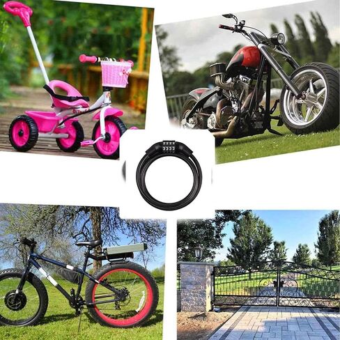 كابل قفل الدراجة الطويل مُعد مسبقًا بأربعة أرقام وقفل دراجة مضاد للسرقة للدراجة MTB والدراجات الكهربائية والسكوتر وقفل كابل مركب مسبقًا 47 بوصة مع 6 رقع إطارات خالية من الغراء و1 عرموش معدنية in Kuwait