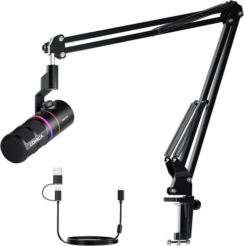 ميكروفون الألعاب الديناميكي COMICA EJoy D10(A) USB/XLR للكمبيوتر الشخصي، ميكروفون بذراع ذراع مع إلغاء الضوضاء، مراقبة في الوقت الحقيقي، كتم الصوت، ميكروفون استوديو RGB احترافي للألعاب، البث، البودكاست، التسجيل in Kuwait