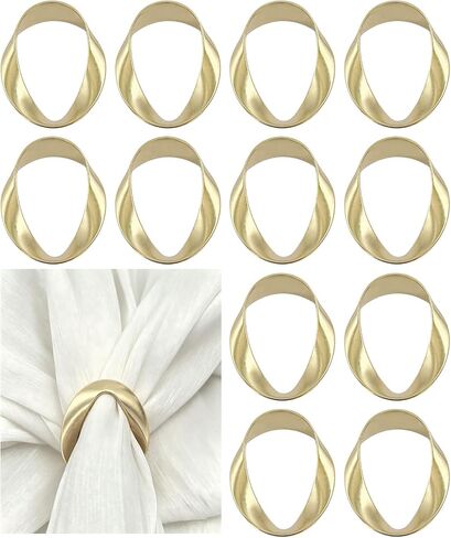 Gold Napkin Rings -12 PCS, Matte Metal Napkin Rings for Table Decor | Oval Napkin Holders for Wedding, Party, Family Gathering, and Everyday Table Decor in Kuwait