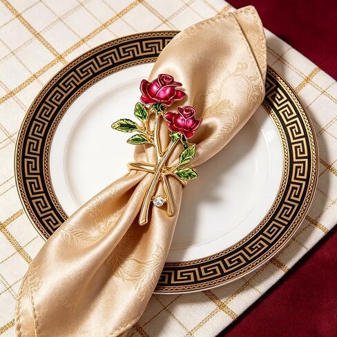 Set of 6 Romantic Rose Napkin Rings, Elegant Floral Decorative Napkin Holders for Wedding, Valentine’s Day, Holiday Banquet & Daily Dining Tablecloth Decoration in Kuwait