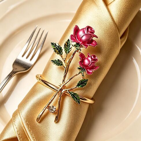 Set of 6 Romantic Rose Napkin Rings, Elegant Floral Decorative Napkin Holders for Wedding, Valentine’s Day, Holiday Banquet & Daily Dining Tablecloth Decoration in Kuwait