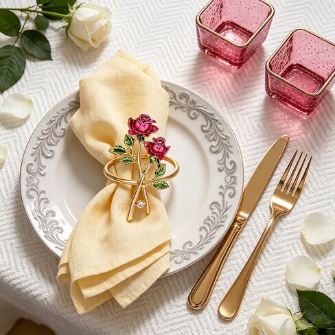 Set of 6 Romantic Rose Napkin Rings, Elegant Floral Decorative Napkin Holders for Wedding, Valentine’s Day, Holiday Banquet & Daily Dining Tablecloth Decoration in Kuwait