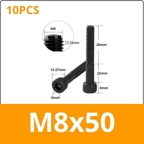 براغي غطاء رأس المقبس M8-1.25 × 50 مم، مسامير M8، سبائك فولاذية بدرجة 12.9، لمسة نهائية من أكسيد الأسود، نصف خيط، مثبتات مترية لمحرك ألين، 10 قطع in Kuwait