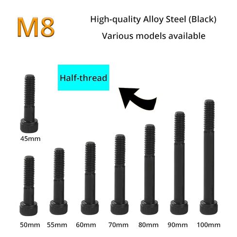 براغي غطاء رأس المقبس M8-1.25 × 50 مم، مسامير M8، سبائك فولاذية بدرجة 12.9، لمسة نهائية من أكسيد الأسود، نصف خيط، مثبتات مترية لمحرك ألين، 10 قطع in Kuwait