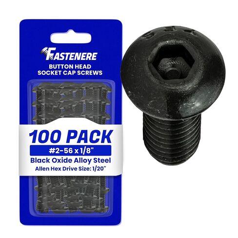 براغي غطاء مقبس رأس زر Fastenere - 2-56 × 3/16 بوصة (100 قطعة) من سبائك الصلب، ملولبة بالكامل، لمسة نهائية من أكسيد أسود ناعم، مقاومة للتآكل، خيط الآلة، سهلة التركيب مع محرك Allen Hex in Kuwait
