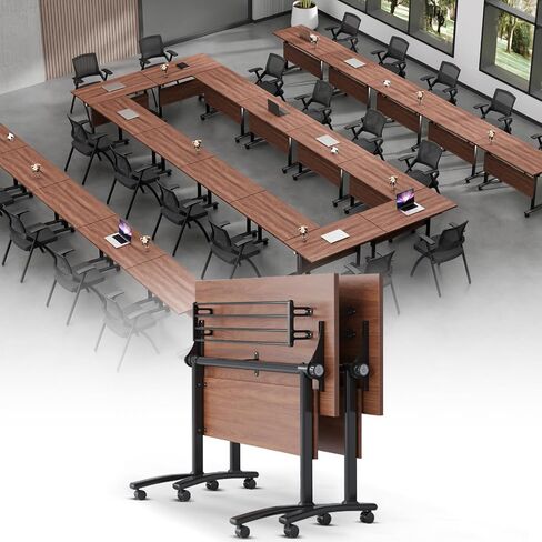 Folding Conference Table with Lockable Wheels, Conference Room Training Room Flip Top Mobile Training Table, Foldable Meeting Tables for Office Home Classroom (4pack 63in) in Saudi Arabia