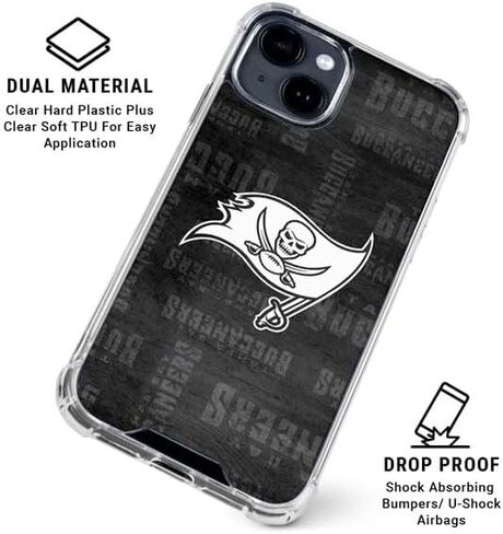 Skinit Clear Phone Case Compatible with iPhone 15 - Officially Licensed NFL Tampa Bay Buccaneers Black & White Design in Kuwait