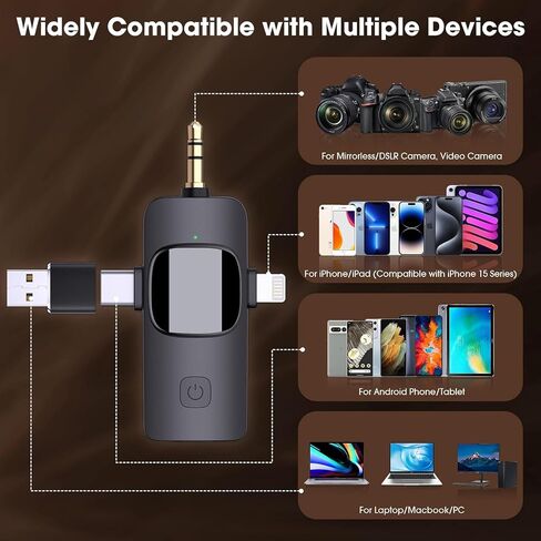 4in1 Wireless Lavalier Microphone for iPhone, iPad, Android, Camera，computers;mini Noise Reduction Recording Mic 2.4G Ultra-Low Delay,with storage box for ​​Live Stream Content Creators Podcast in Kuwait