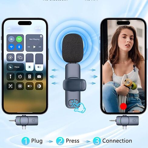 4in1 Wireless Lavalier Microphone for iPhone, iPad, Android, Camera，computers;mini Noise Reduction Recording Mic 2.4G Ultra-Low Delay,with storage box for ​​Live Stream Content Creators Podcast in Kuwait