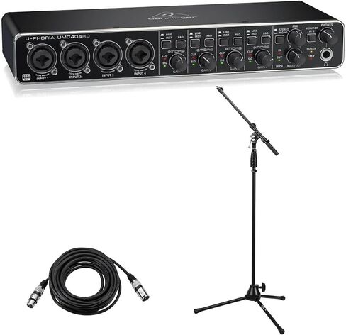 Behringer U-PHORIA UMC404HD USB 2.0 Audio Interface - Bundle With XLR Professional Microphone Cable 15', Tripod Microphone Stand with Telescoping Boom (3 Items) in Kuwait