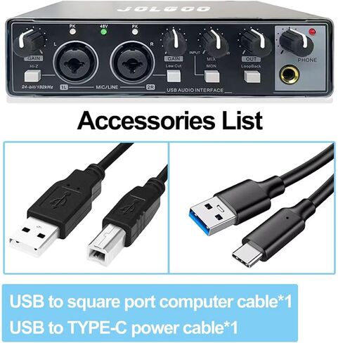 واجهة صوت USB، بطاقة صوت تسجيل وتشغيل Jolgoo 24 بت/192 كيلو هرتز | دقة 24 بت/192 كيلو هرتز، التوصيل والتشغيل، مدخل خط XLR، زمن الوصول المنخفض للكمبيوتر الشخصي Mac الذكي in Kuwait