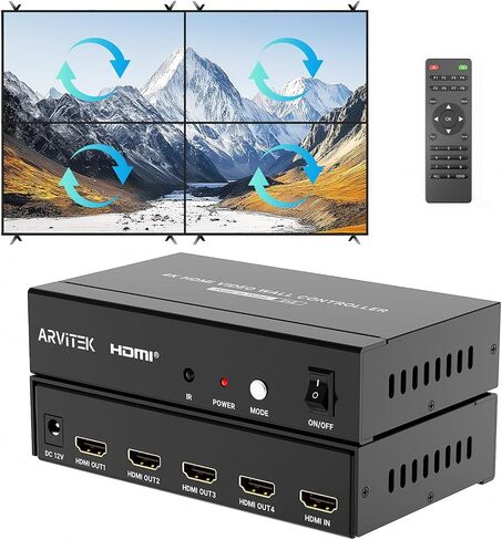 تحديث وحدة تحكم جدار الفيديو HDMI 2x2 4K@60 هرتز، دوران 180 درجة، 4 شاشات تلفزيون في شاشة حائط واحدة، جهاز ربط معالج جدار الفيديو مع جهاز تحكم عن بعد، 8 أوضاع ربط in Kuwait