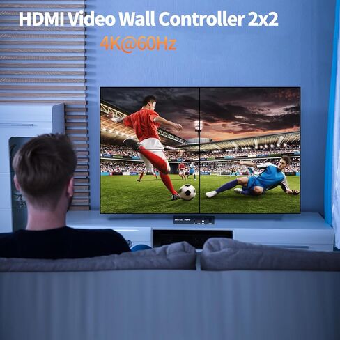 تحديث وحدة تحكم جدار الفيديو HDMI 2x2 4K@60 هرتز، دوران 180 درجة، 4 شاشات تلفزيون في شاشة حائط واحدة، جهاز ربط معالج جدار الفيديو مع جهاز تحكم عن بعد، 8 أوضاع ربط in Kuwait