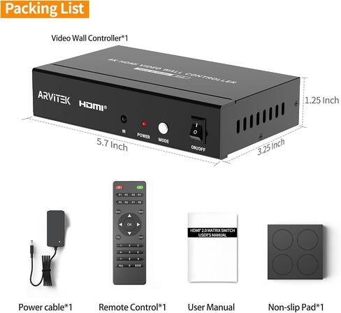 تحديث وحدة تحكم جدار الفيديو HDMI 2x2 4K@60 هرتز، دوران 180 درجة، 4 شاشات تلفزيون في شاشة حائط واحدة، جهاز ربط معالج جدار الفيديو مع جهاز تحكم عن بعد، 8 أوضاع ربط in Kuwait