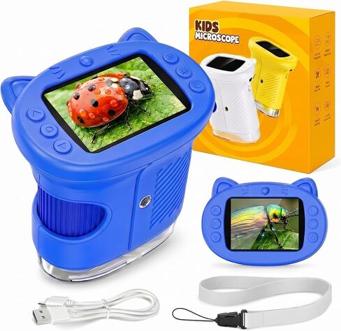 مجهر الأطفال ، 1000X مجهر جيب صغير محمول مع شاشة 2.0 ″ IPS و 8 LEDs ، قابلة لإعادة الشحن ، ألعاب علوم العلوم التعليمية الجذعية ، أفضل هدايا عيد ميلاد عيد الميلاد للفتيات من 4 إلى 12 سنة in Kuwait