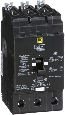 شنايدر إلكتريك 480Y/277-VOLT 125-AMP EDB34125 قاطع دائرة مصغر 480Y/277V 125A، أسود in Kuwait