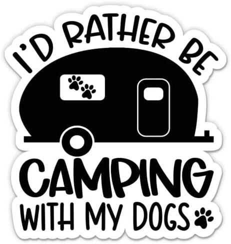 ملصقات I'd Author Be Camping with My Dog - عبوتان - فينيل مقاوم للماء للسيارة، والهاتف، وزجاجة المياه، والكمبيوتر المحمول - ملصقات للتخييم مع الكلاب (عبوتان) in Kuwait