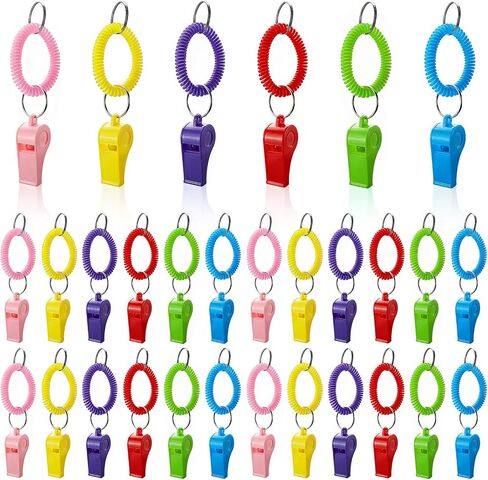 30 Pack Sport Whistles with Bracelet, Bulk Whistle Keychain with Stretchable Coil Wrist for Coaches Adult Soccer Emergency Training - 6 Colors in Kuwait