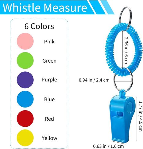 30 Pack Sport Whistles with Bracelet, Bulk Whistle Keychain with Stretchable Coil Wrist for Coaches Adult Soccer Emergency Training - 6 Colors in Kuwait