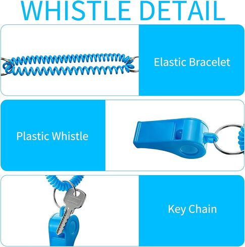 30 Pack Sport Whistles with Bracelet, Bulk Whistle Keychain with Stretchable Coil Wrist for Coaches Adult Soccer Emergency Training - 6 Colors in Kuwait