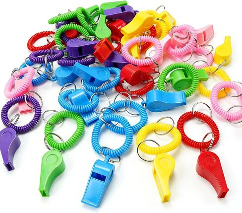 30 Pack Sport Whistles with Bracelet, Bulk Whistle Keychain with Stretchable Coil Wrist for Coaches Adult Soccer Emergency Training - 6 Colors in Kuwait