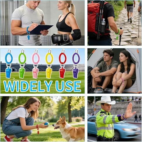 30 Pack Sport Whistles with Bracelet, Bulk Whistle Keychain with Stretchable Coil Wrist for Coaches Adult Soccer Emergency Training - 6 Colors in Kuwait