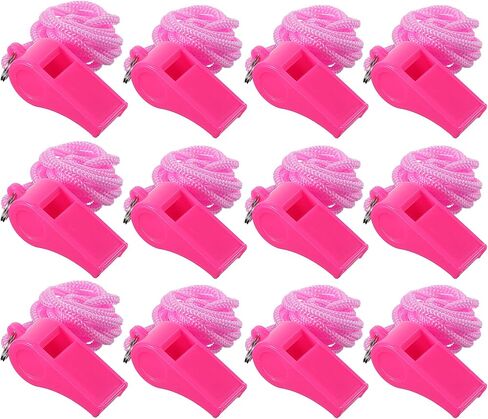 12Pcs Pink Whistles, Loud Sports Whistle with Lanyard, Pink Whistles for Coaches Whistle Emergency, Plastic Whistleing Adults for Outdoor Enthusiasts Dog Training Party Favors Basketball in Kuwait