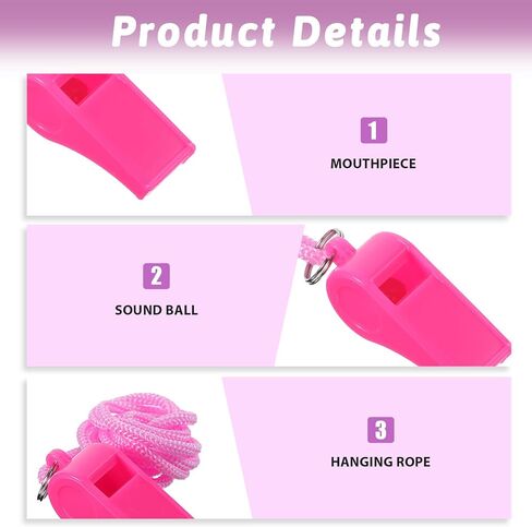 12Pcs Pink Whistles, Loud Sports Whistle with Lanyard, Pink Whistles for Coaches Whistle Emergency, Plastic Whistleing Adults for Outdoor Enthusiasts Dog Training Party Favors Basketball in Kuwait