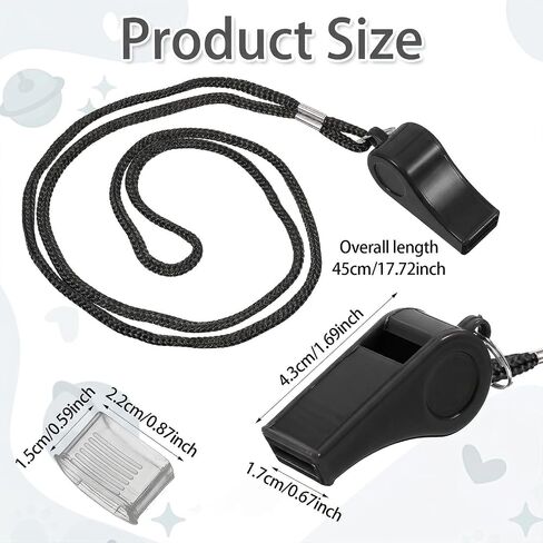 2PCS Black Coach Whistle with Lanyard, High-Pitched Plastic Whistles Emergency Loud Crisp Sound for Soccer Coach Outdoor Safety Referee Lifeguard Teachers Dog Training in Kuwait