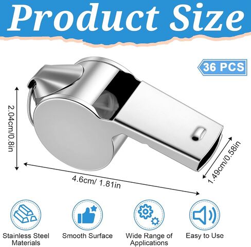 36 Pcs Stainless Steel Whistle for Coaches with Lanyard, Sports Whistles Bulk for Adults, Loud Metal Referee Whistle for Teachers, Coaches, Police, Referees in Kuwait