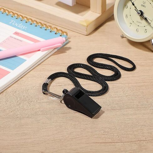 MAQUITA 48 Pcs Black Plastic Whistles Bulk with Lanyard Sports Loud Crisp Sound Whistles for Coach Referees Training Emergency in Kuwait