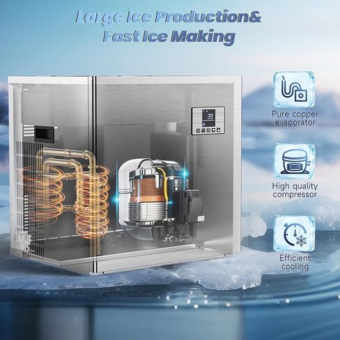 650Lbs/24h Commercial Ice Maker Machine,Storage 400Lbs,Ice Ready in 5-15 min,with Self-Cleaning Mode & Timing Function,201 Stainless Steel Industrial Ice Machine,for Restaurant,Cafe,Bar,etc in Kuwait