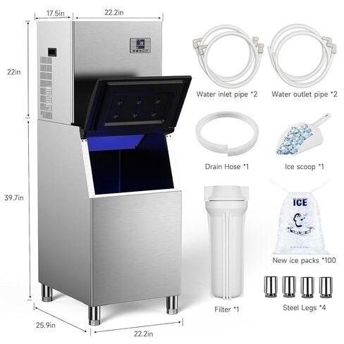 650Lbs/24h Commercial Ice Maker Machine,Storage 400Lbs,Ice Ready in 5-15 min,with Self-Cleaning Mode & Timing Function,201 Stainless Steel Industrial Ice Machine,for Restaurant,Cafe,Bar,etc in Kuwait
