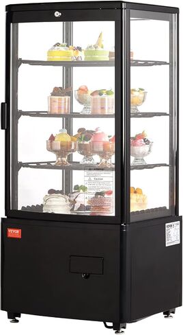 VEVOR XC-78L(1R) Cake Refrigerated 3 Cu.Ft./85L Countertop Pastry, Commercial Display Case with LED Lighting, TURBO, Frost-Free Air-Cooling, Locked Door for Bakery, 18.8 x 16.9 x 38 in, Black in Kuwait