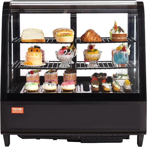 VEVOR XC-78L(1R) Cake Refrigerated 3 Cu.Ft./85L Countertop Pastry, Commercial Display Case with LED Lighting, TURBO, Frost-Free Air-Cooling, Locked Door for Bakery, 18.8 x 16.9 x 38 in, Black in Kuwait