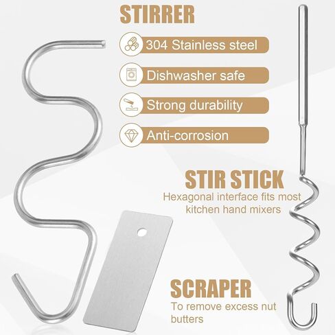 Peanut Butter Stirrer and Scraper, Stainless Steel Butter Mixer Nut Stirring Stirrer Tool for Mixing Various Peanut & Jam in Kuwait