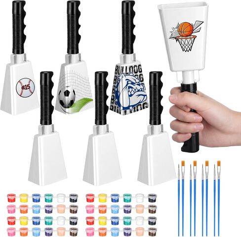 6 Set Cheering Cowbells for Sporting Events 9 Inch DIY Paintable Cow Bells with Paint Sticks and Brushes Noise Makers Solid White Steel Hand Bell for Sports Games School Percussion Musical Instruments in Kuwait