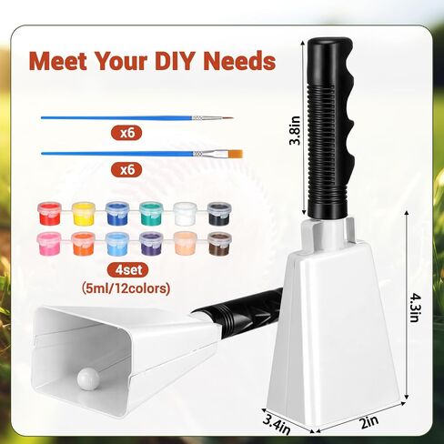 6 Set Cheering Cowbells for Sporting Events 9 Inch DIY Paintable Cow Bells with Paint Sticks and Brushes Noise Makers Solid White Steel Hand Bell for Sports Games School Percussion Musical Instruments in Kuwait
