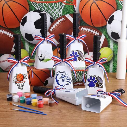 6 Set Cheering Cowbells for Sporting Events 9 Inch DIY Paintable Cow Bells with Paint Sticks and Brushes Noise Makers Solid White Steel Hand Bell for Sports Games School Percussion Musical Instruments in Kuwait