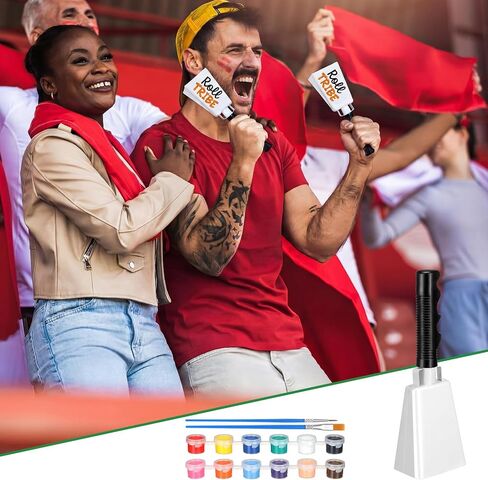 6 Set Cheering Cowbells for Sporting Events 9 Inch DIY Paintable Cow Bells with Paint Sticks and Brushes Noise Makers Solid White Steel Hand Bell for Sports Games School Percussion Musical Instruments in Kuwait