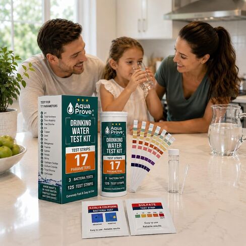 مجموعة اختبار مياه الشرب 17 في 1، 125 شريط اختبار المياه واختبارين للبكتيريا للأس الهيدروجيني والرصاص والكلور والكبريتات والصلابة، ومجموعة اختبار صلابة المياه للمنزل والصنبور ومياه الآبار in Kuwait