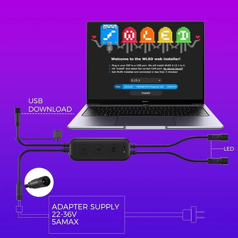 WLED Controller for Govee Outdoor Pro Lights (H706A/H706B/H706C) Firmware Not Pre-Installed: User Must Download and Flash WLED Firmware(Firmware via Brand Support Page)Dual Output,IP67 12-36V in Kuwait
