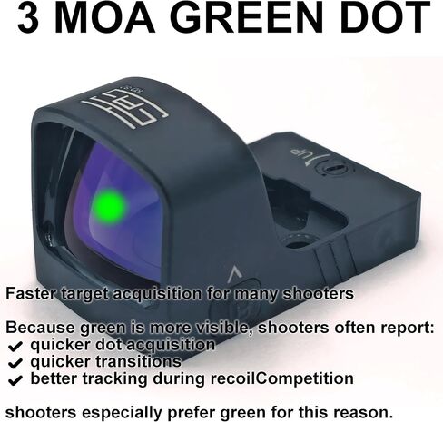 TSA® Red Dot Optic Sight Green 3 MOA Dot - Shake Awake، RMR Footprint - علبة البطارية العلوية - متضمنة. لوحة محول لـ Glock® MOS 17 19 19X Gen3 - Gen5 وPicatinny Mount in Kuwait