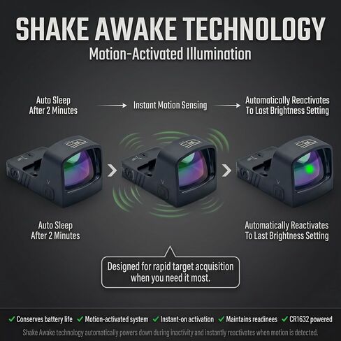 TSA® Red Dot Optic Sight Green 3 MOA Dot - Shake Awake، RMR Footprint - علبة البطارية العلوية - متضمنة. لوحة محول لـ Glock® MOS 17 19 19X Gen3 - Gen5 وPicatinny Mount in Kuwait