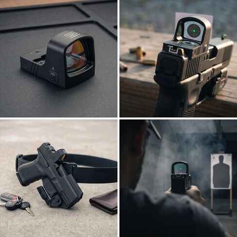 TSA® Red Dot Optic Sight Green 3 MOA Dot - Shake Awake، RMR Footprint - علبة البطارية العلوية - متضمنة. لوحة محول لـ Glock® MOS 17 19 19X Gen3 - Gen5 وPicatinny Mount in Kuwait