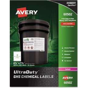 Avery-Dennison 60502 UltraDuty GHS Chemical Labels, White - 4.75 x 7.75 in. in Kuwait