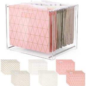 24 Hanging File Folder with Acrylic Organizer for Letter/a4 Size Desktop Clear File Storage Box with Handles for Home Work Office Use(Macaroon,Classic) in Saudi Arabia